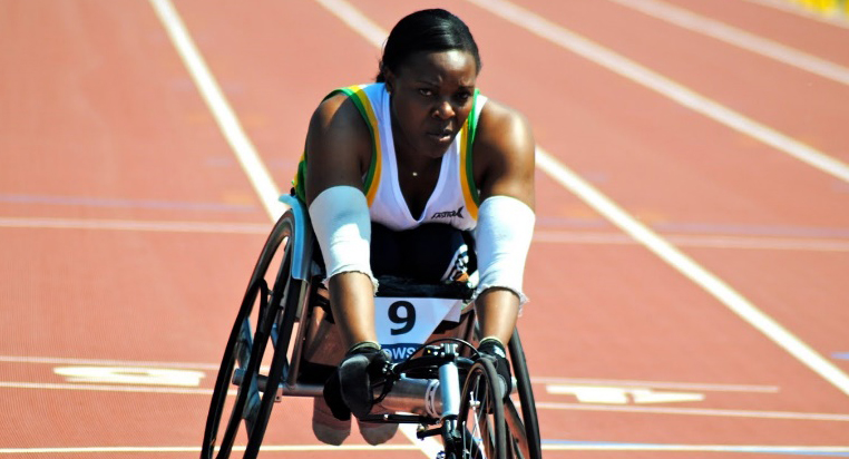 Athlete competing in race in a wheelchair